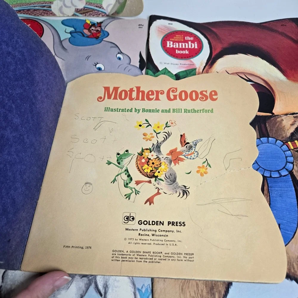 Lot of 6 Vintage Golden Disney Shape Books Poky Puppy Horse Dumbo Bambi Tootle